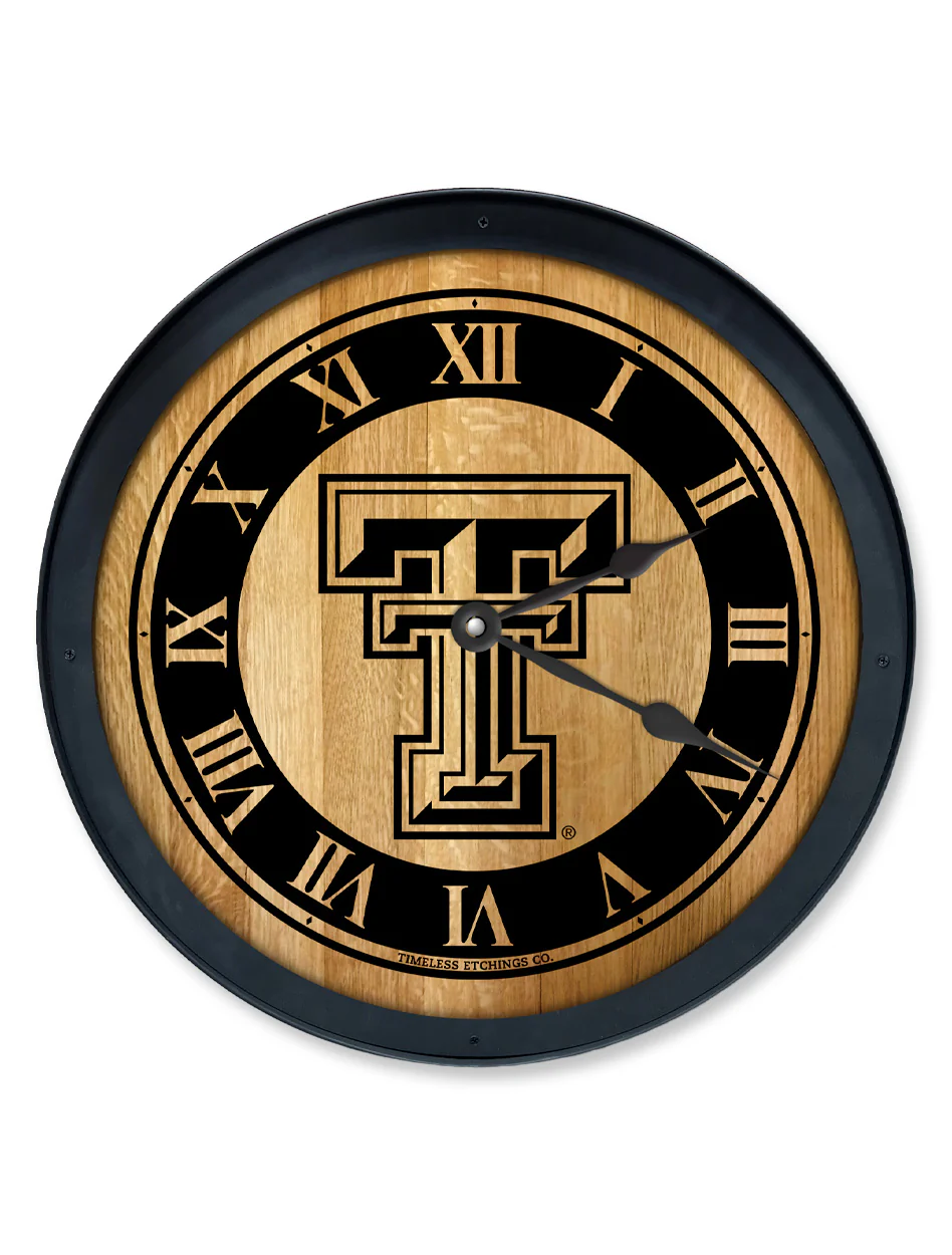 Texas Tech "Wine Barrelhead" Clock