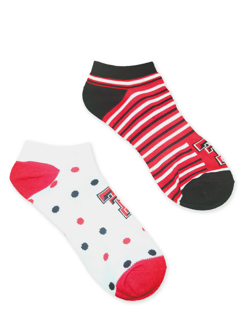 Texas Tech Dot and Stripe Women's 2 Pack Ankle Socks