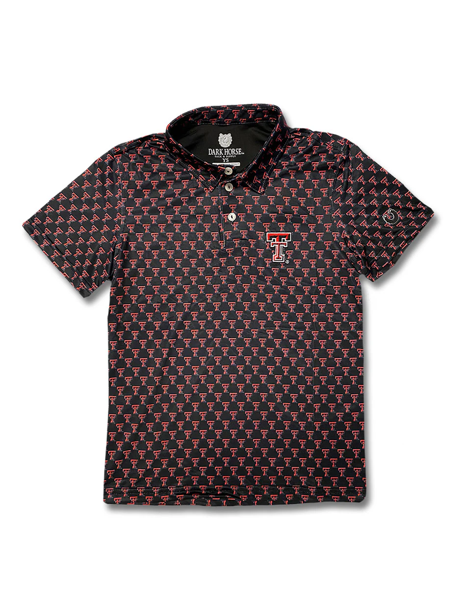 YOUTH Texas Tech Dark Horse "Double T Mini" Black Polo