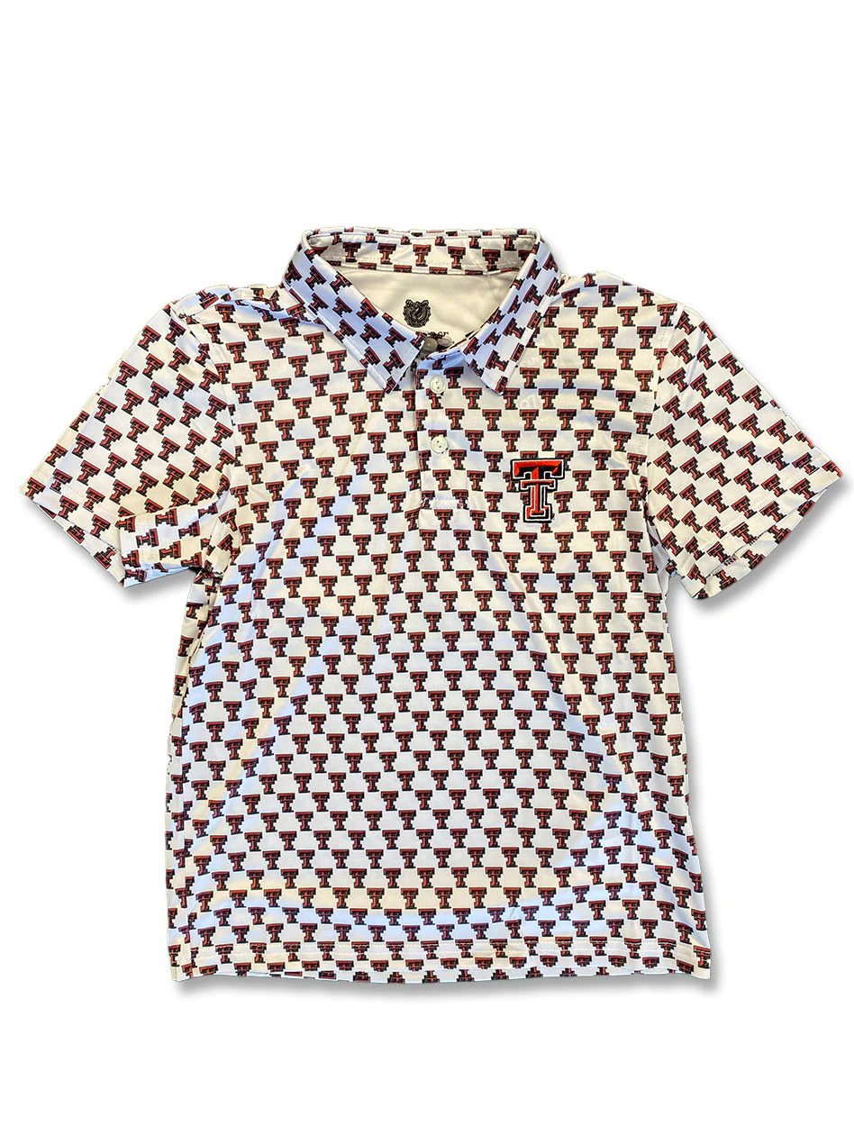 YOUTH Texas Tech Dark Horse "Double T" White Polo