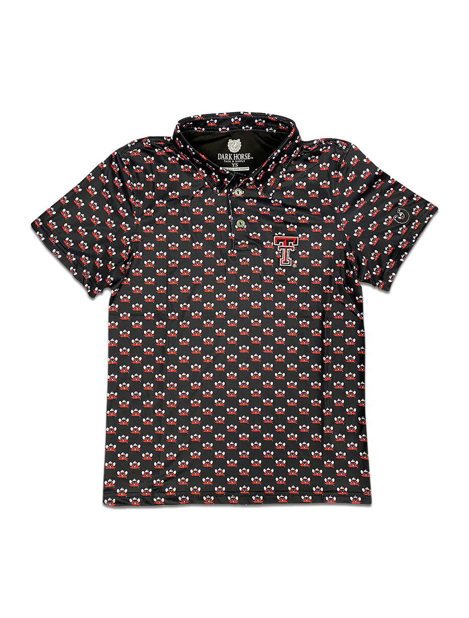 YOUTH Texas Tech Dark Horse "Raider Red Mini" Black Polo