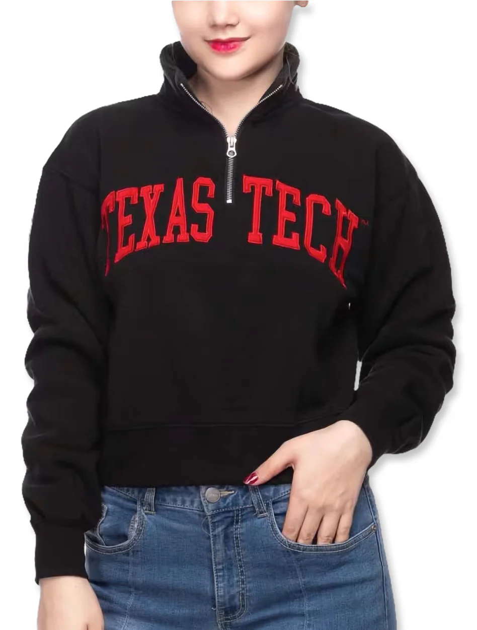 Zoozatz Texas Tech Arch "Alma Mater" Quarter Zip Crop Sweatshirt