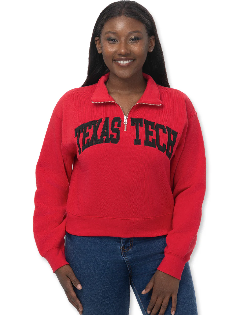 Zoozatz Texas Tech Arch "Alma Mater" Quarter Zip Crop Sweatshirt - Image 2